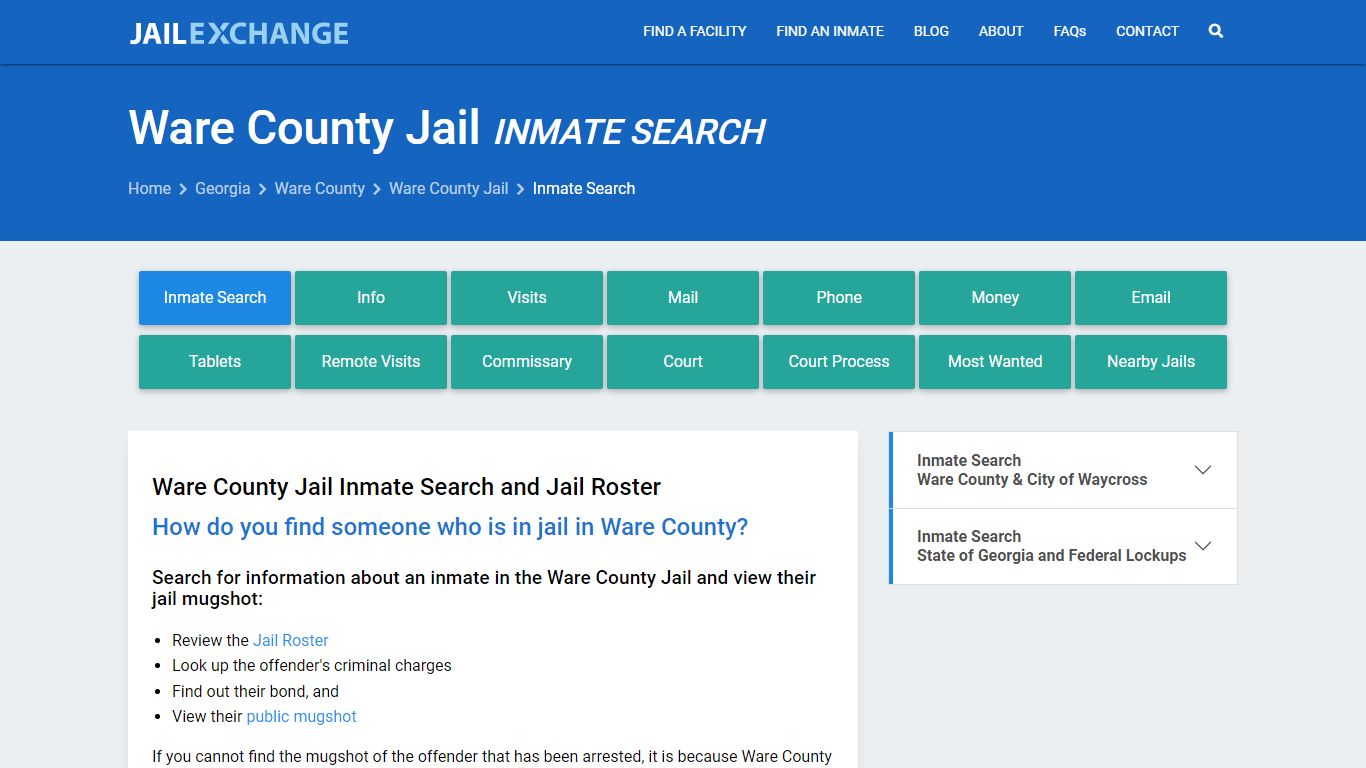 Inmate Search: Roster & Mugshots - Ware County Jail, GA