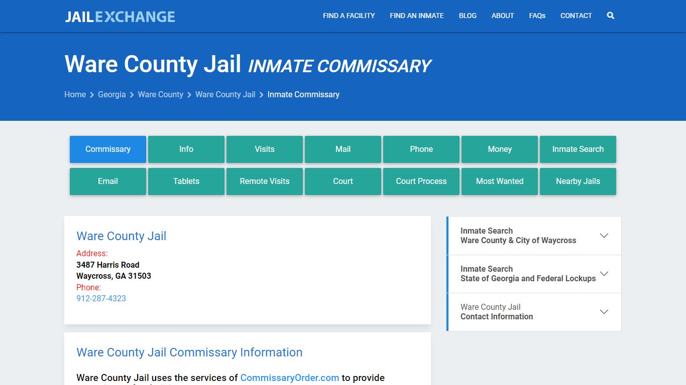 Inmate Commissary, Care Packs - Ware County Jail, GA